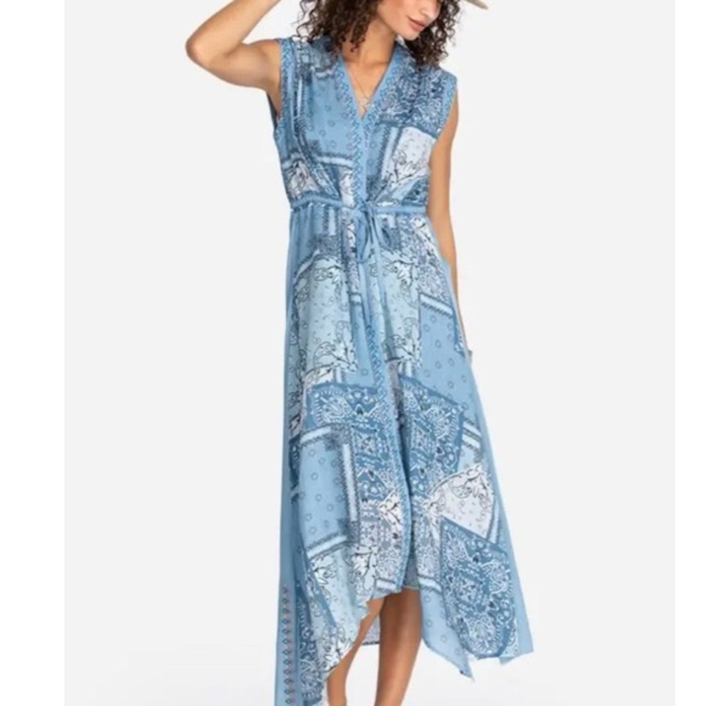 Johnny Was Workshop Blue High Low Dress Bandana Asymmetrical size medium